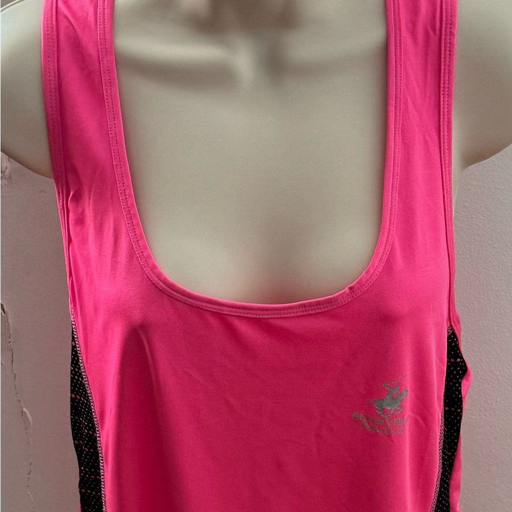 Beverly Hills Polo Club women’s athletic pink tank top with black mesh, size L